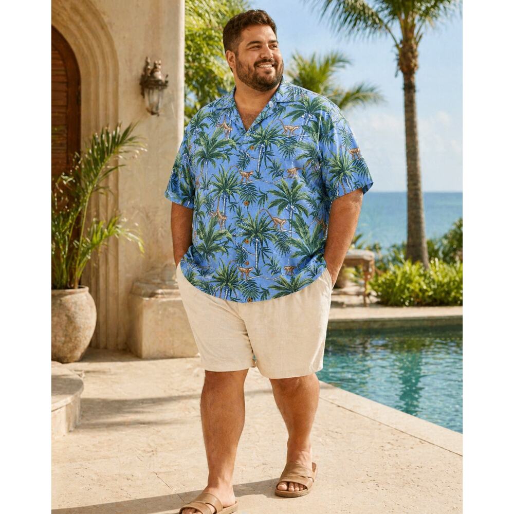 Mens Hawaiian Shirt 2X Big Button Up Vacation Resortwear Retro Camp